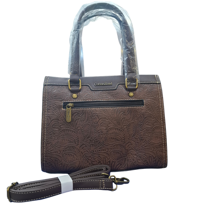 Cotton Road Handbag: Classic-Style COFFEE BROWN PU Leather with Embossed Pattern SET