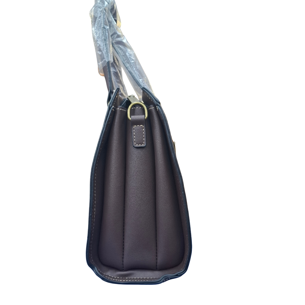 Cotton Road Handbag: Classic-Style COFFEE BROWN PU Leather with Embossed Pattern SIDE VIEW