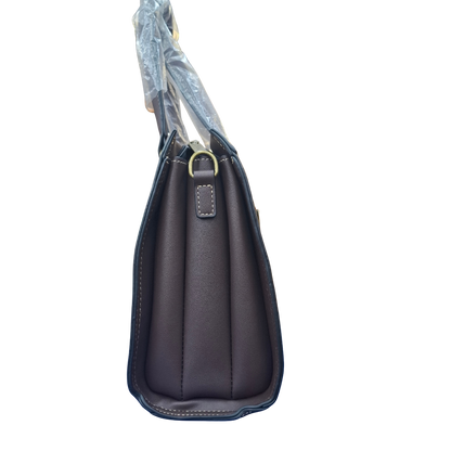 Cotton Road Handbag: Classic-Style COFFEE BROWN PU Leather with Embossed Pattern SIDE VIEW