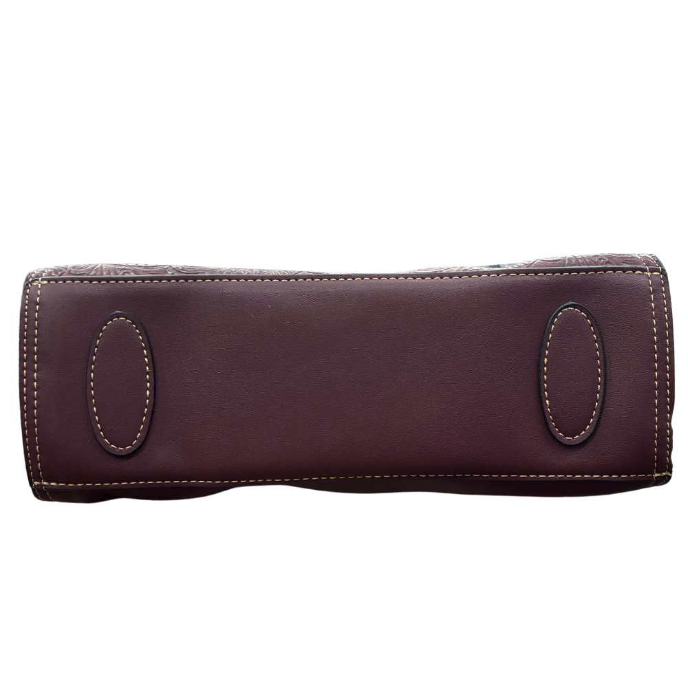 Cotton Road Handbag: Classic Style Red PU Leather with Embossed pattern BOTTOM VIEW