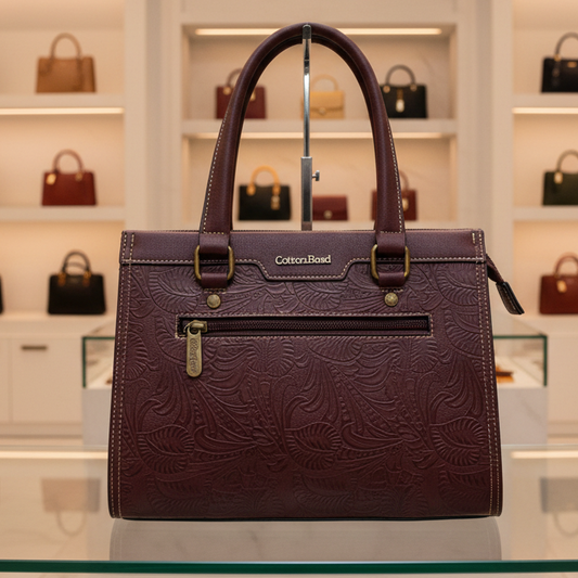 Cotton Road Handbag: Classic Style Red PU Leather with Embossed pattern HERO