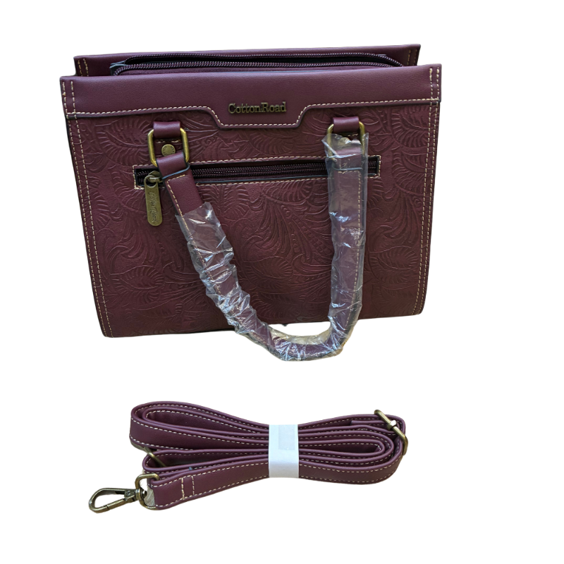 Cotton Road Handbag: Classic Style Red PU Leather with Embossed pattern SET VIEW