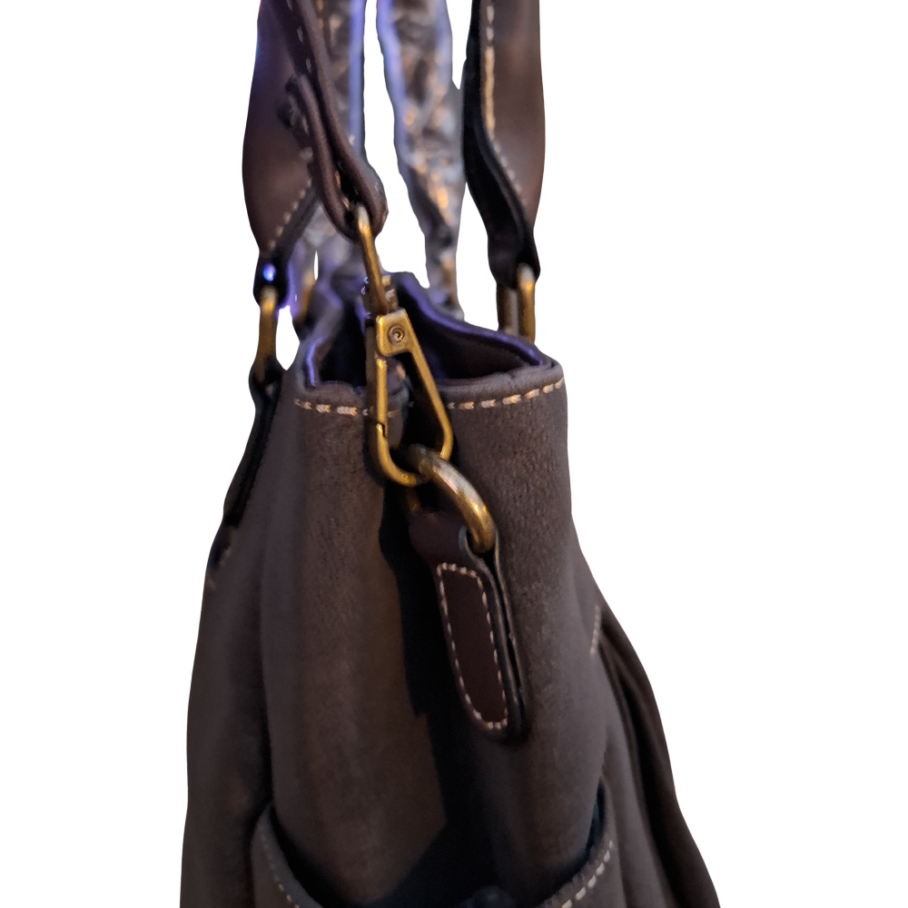 Cotton Road Handbag: DARK COFFEE BROWN Soft PU Leather Double Compartment bag ADJUSTABLE STRAP ATTACHMENT 