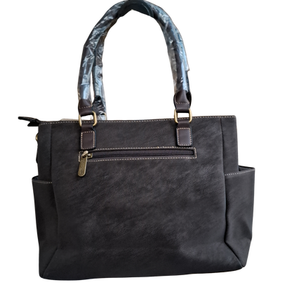 Cotton Road Handbag: DARK COFFEE BROWN Soft PU Leather Double Compartment bag BACK