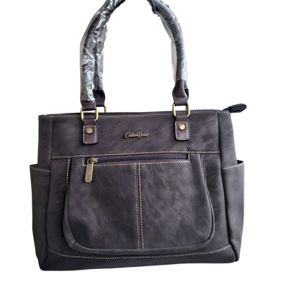 Cotton Road Handbag: DARK COFFEE BROWN Soft PU Leather Double Compartment bag FRONT