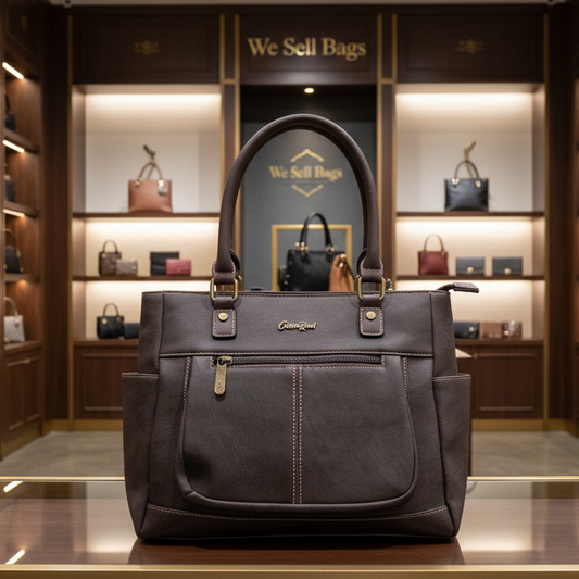Cotton Road Handbag: DARK COFFEE BROWN Soft PU Leather Double Compartment bag LIFESTYLE