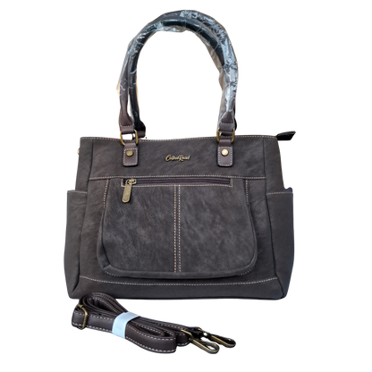 Cotton Road Handbag: DARK COFFEE BROWN Soft PU Leather Double Compartment bag SET