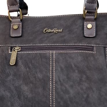 Cotton Road Handbag: DARK COFFEE BROWN Soft PU Leather Double Compartment bag ZOOM