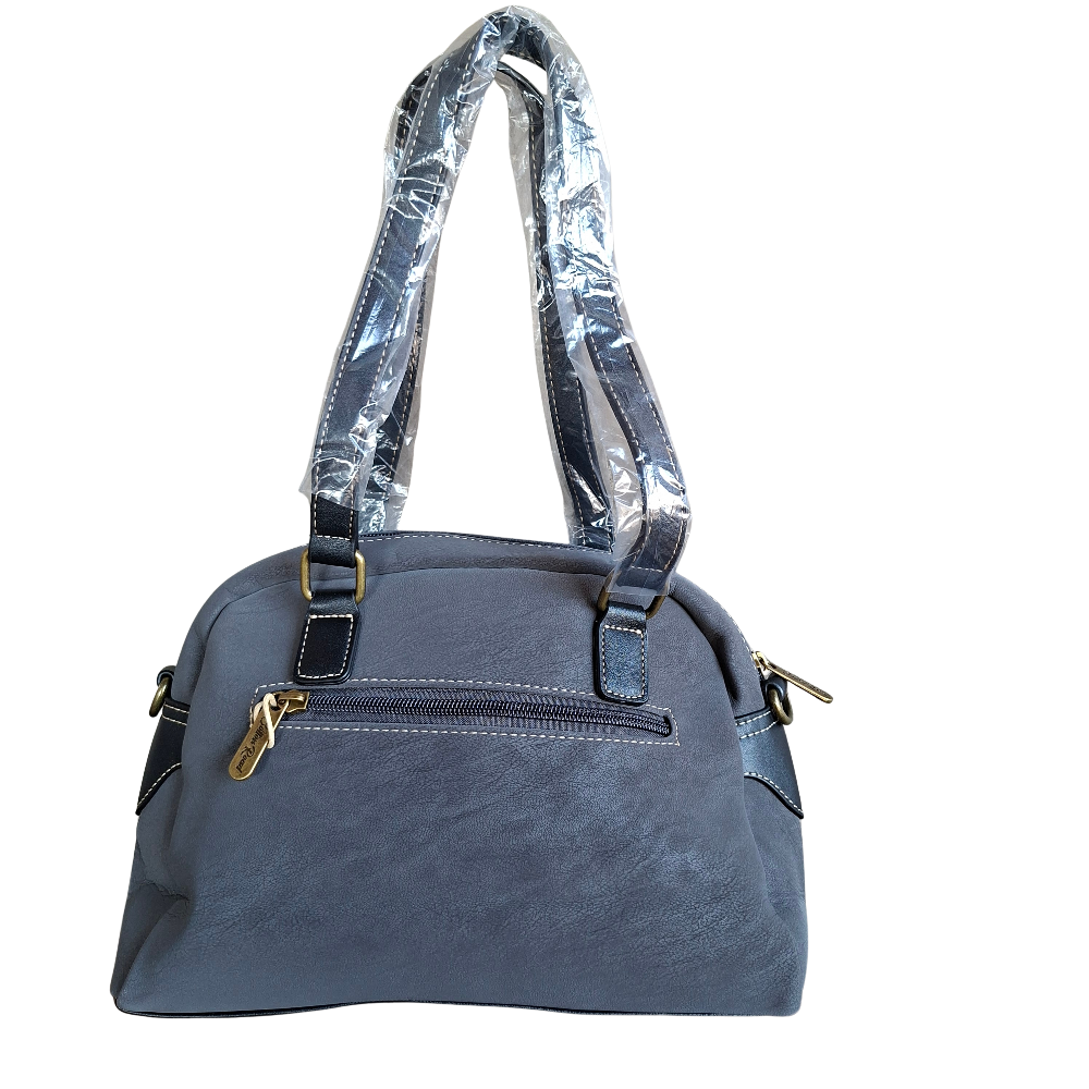 Cotton Road Handbag: DARK GREY PU Leather Dome Shoulder Bag with Black Trim BACK