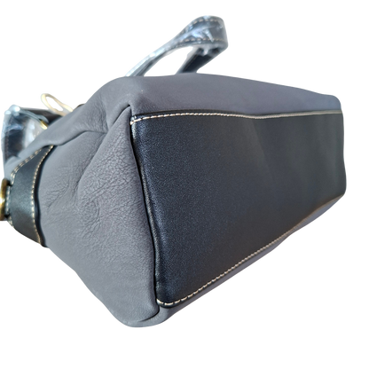Cotton Road Handbag: DARK GREY PU Leather Dome Shoulder Bag with Black Trim BOTTOM VIEW