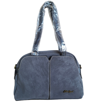 Cotton Road Handbag: DARK GREY PU Leather Dome Shoulder Bag with Black Trim FRONT