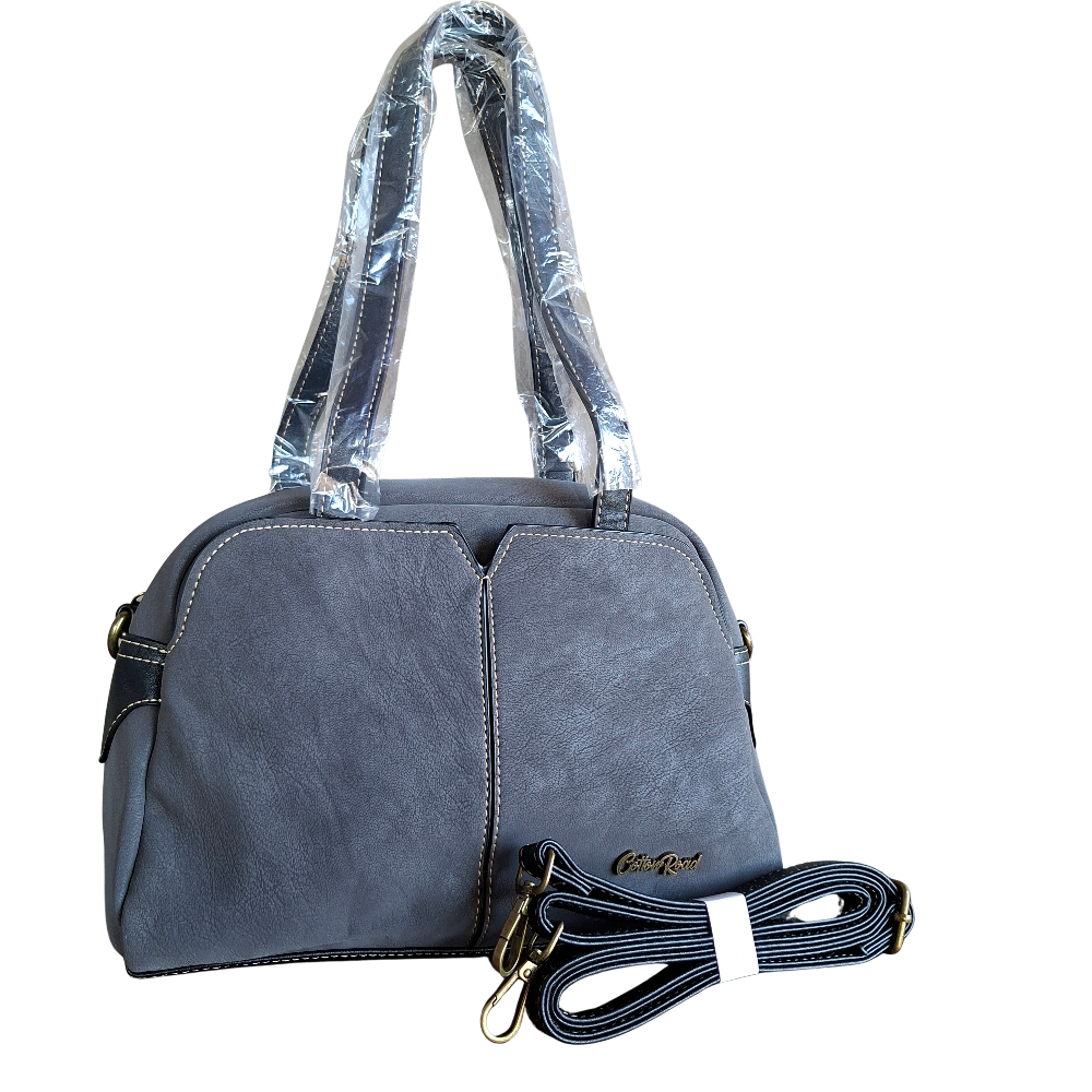Cotton Road Handbag: DARK GREY PU Leather Dome Shoulder Bag with Black Trim SET VIEW