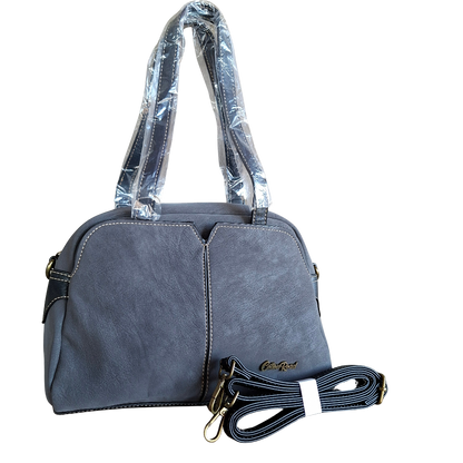 Cotton Road Handbag: DARK GREY PU Leather Dome Shoulder Bag with Black Trim SET VIEW