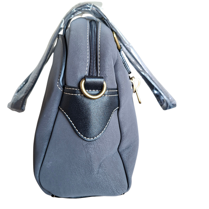 Cotton Road Handbag: DARK GREY PU Leather Dome Shoulder Bag with Black Trim SIDE VIEW