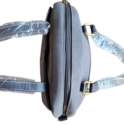 Cotton Road Handbag: DARK GREY PU Leather Dome Shoulder Bag with Black Trim TOP CLOSED ZIP VIEW