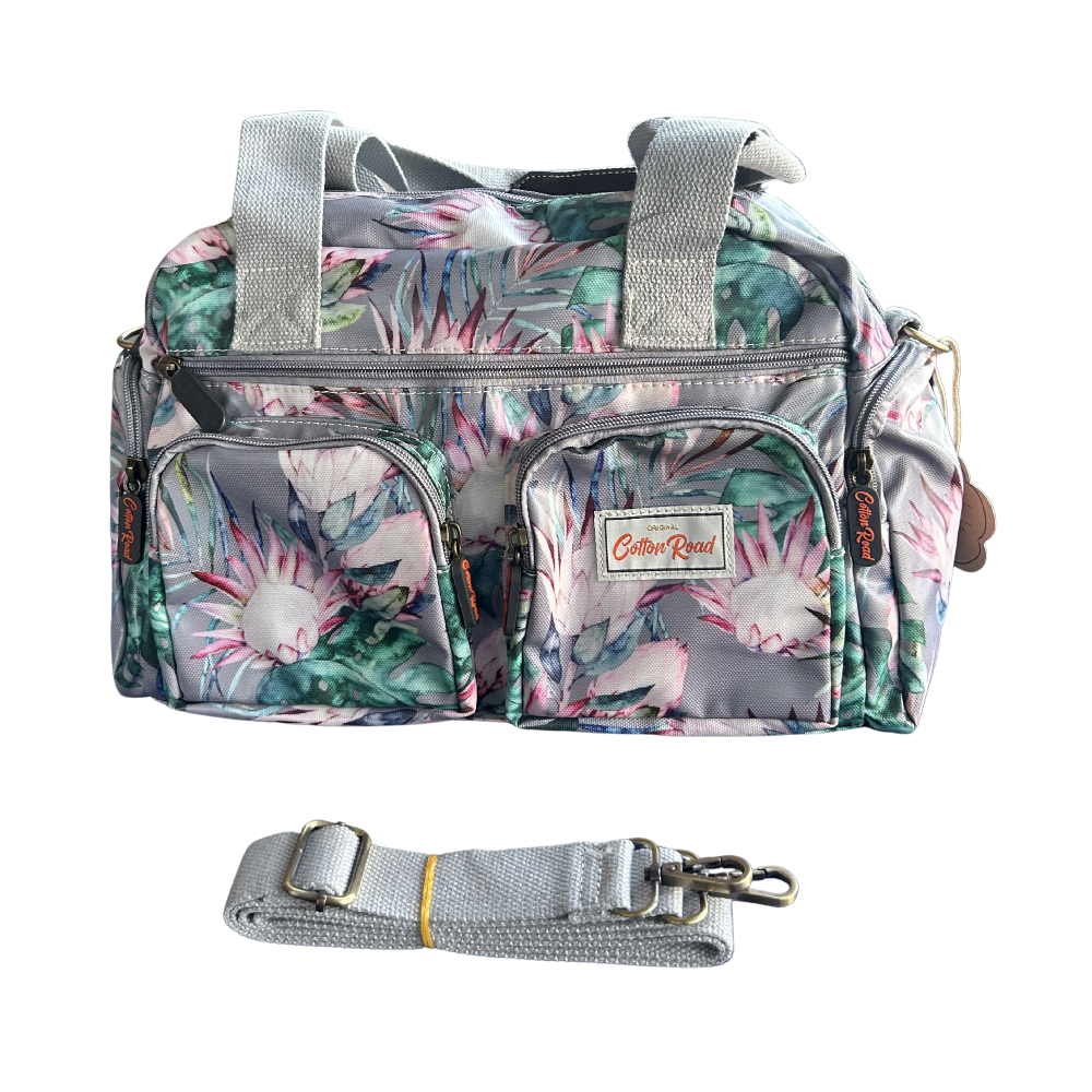 Cotton Road Handbag: GREY PVC Handbag with PROTEA PRINT set