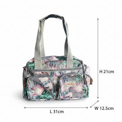 Cotton Road Handbag: GREY PVC Handbag with PROTEA PRINT size
