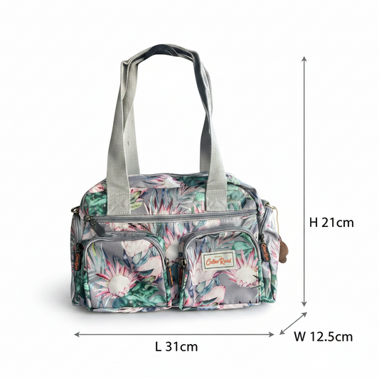 Cotton Road Handbag: GREY PVC Handbag with PROTEA PRINT size