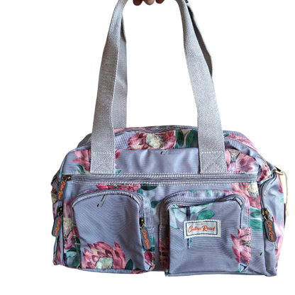 Cotton Road Handbag: GREY PVC with BRIGHT FLORAL Print FRONT