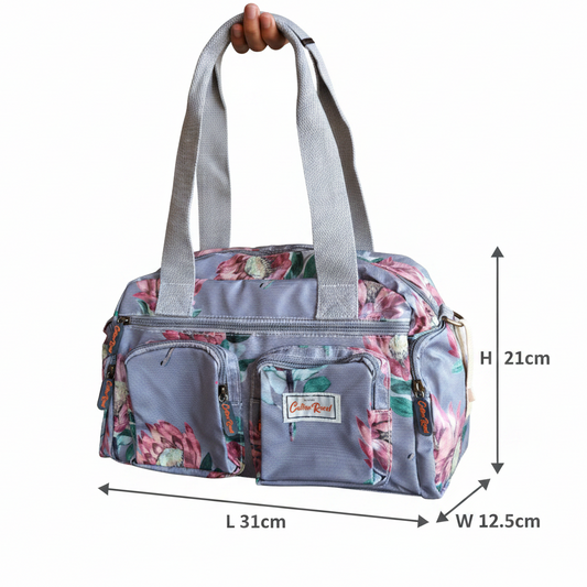 Cotton Road Handbag: GREY PVC with BRIGHT FLORAL Print SIZE