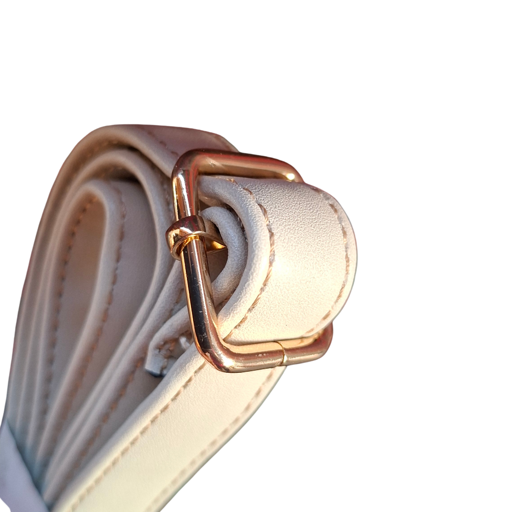 Cotton Road Handbag: IVORY PU Leather Barrel Handbag with FLORAL Panel BACK STRAP DETAIL