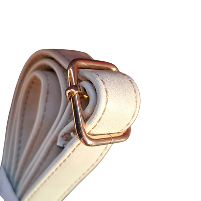 Cotton Road Handbag: IVORY PU Leather Barrel Handbag with FLORAL Panel BACK STRAP DETAIL