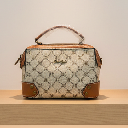 Cotton Road Handbag: Ivory Beige Mini Handbag with PU Leather trim and detailing HERO