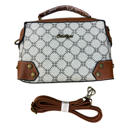 Cotton Road Handbag: Ivory Beige Mini Handbag with PU Leather trim and detailing set