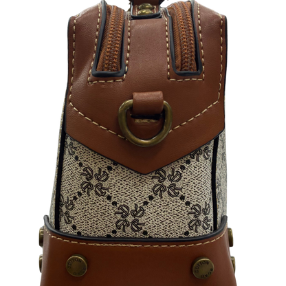 Cotton Road Handbag: Ivory Beige Mini Handbag with PU Leather trim and detailing side detail