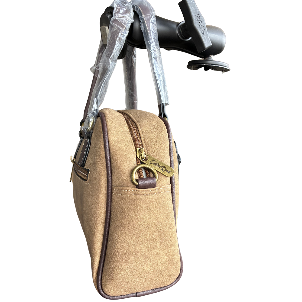 Cotton Road Handbag: KHAKI BROWN PU Leather Vintage Bag for Women SIDE