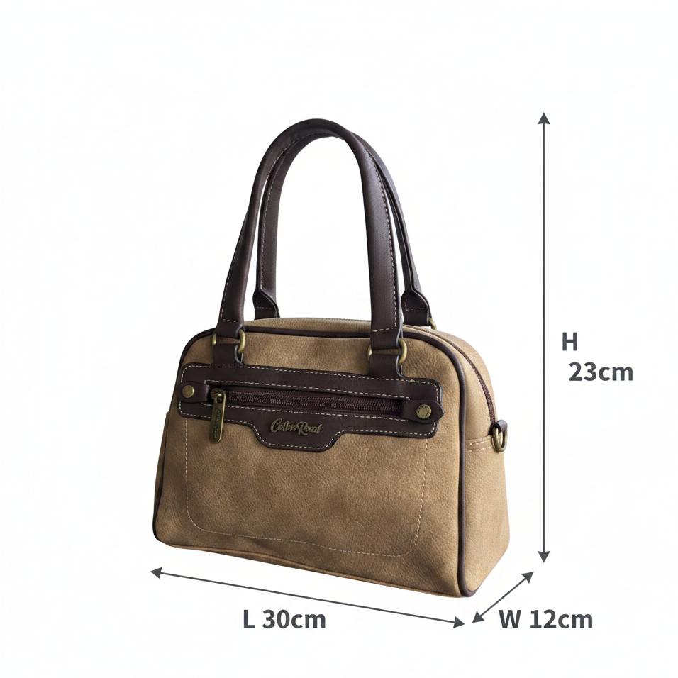 Cotton Road Handbag: KHAKI BROWN PU Leather Vintage Bag for Women SIZE