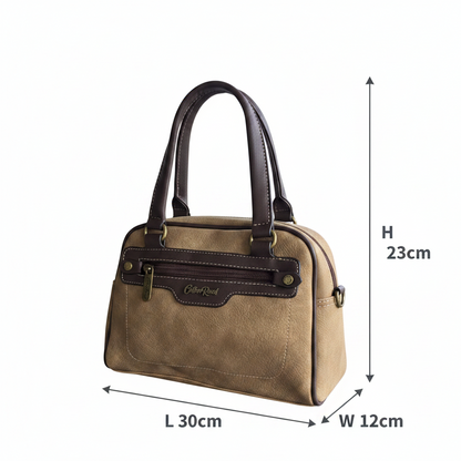 Cotton Road Handbag: KHAKI BROWN PU Leather Vintage Bag for Women SIZE