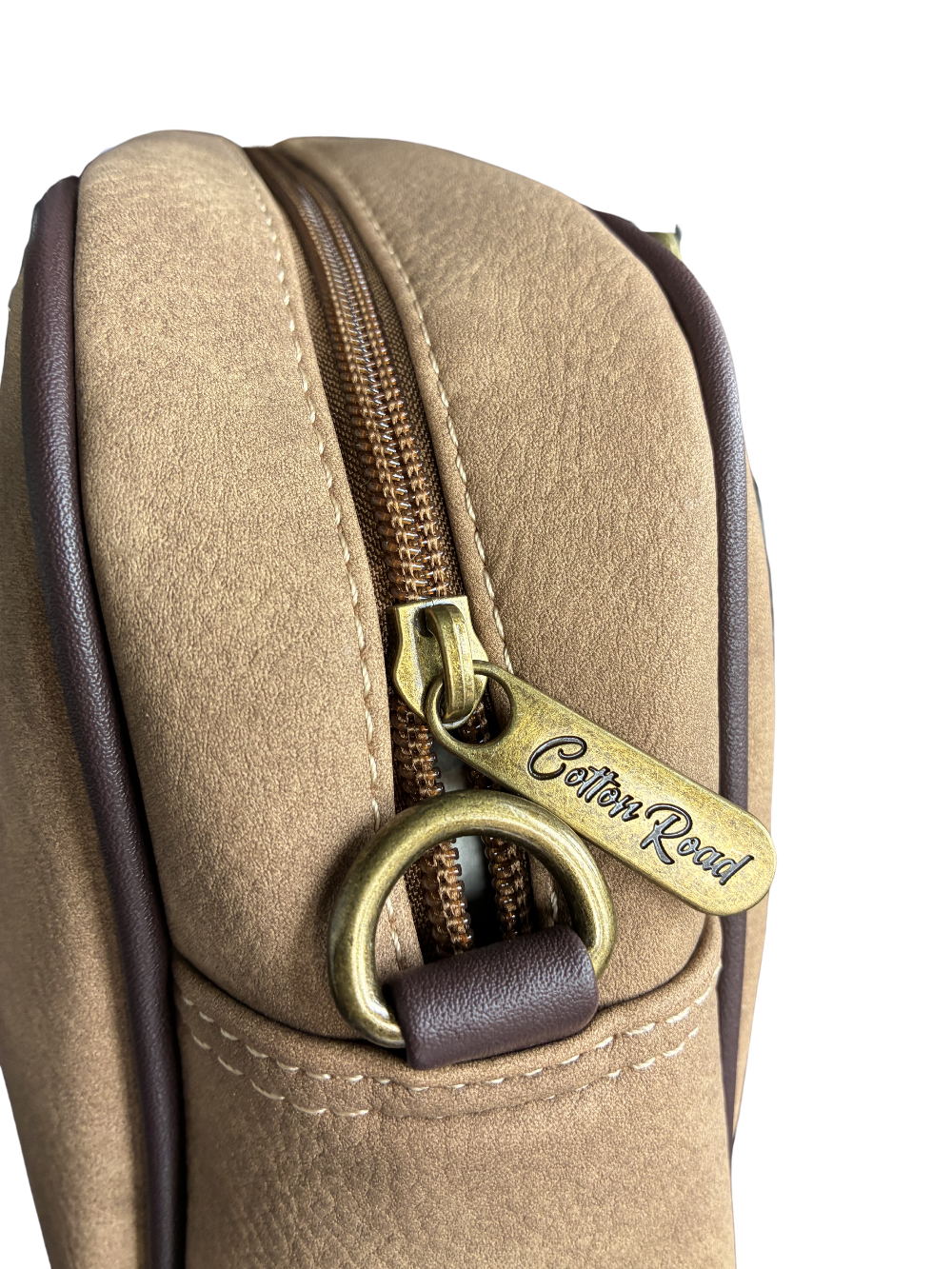 Cotton Road Handbag: KHAKI BROWN PU Leather Vintage Bag for Women TOP ZIP