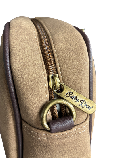 Cotton Road Handbag: KHAKI BROWN PU Leather Vintage Bag for Women TOP ZIP