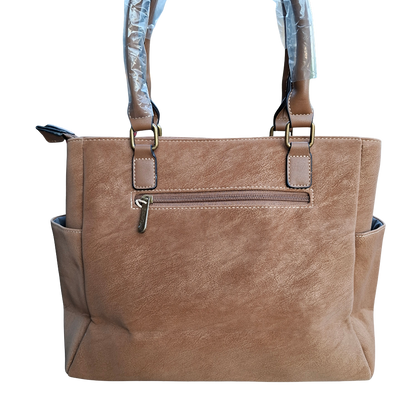 Cotton Road Handbag: KHAKI BROWN Soft PU Leather Double Compartment bag BACK