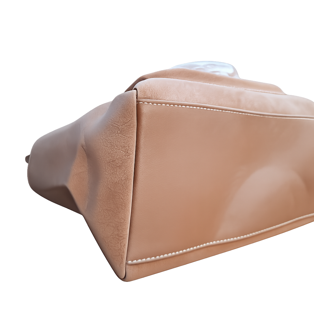 Cotton Road Handbag: KHAKI BROWN Soft PU Leather Double Compartment bag BOTTOM VIEW