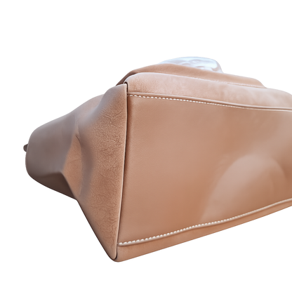 Cotton Road Handbag: KHAKI BROWN Soft PU Leather Double Compartment bag BOTTOM VIEW