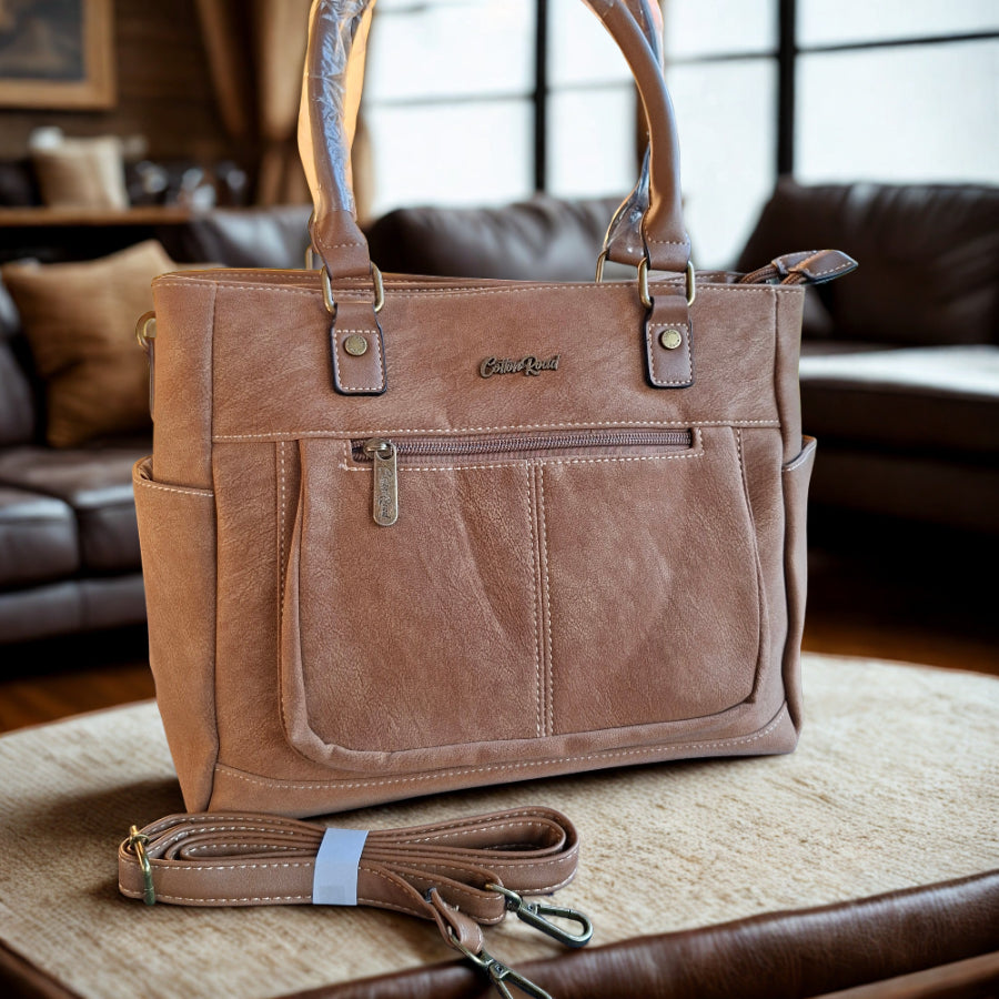 Cotton Road Handbag: KHAKI BROWN Soft PU Leather Double Compartment bag LIFESTYLE