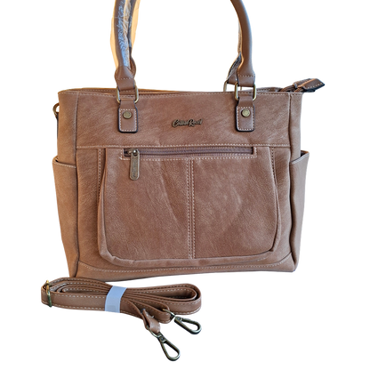 Cotton Road Handbag: KHAKI BROWN Soft PU Leather Double Compartment bag SET