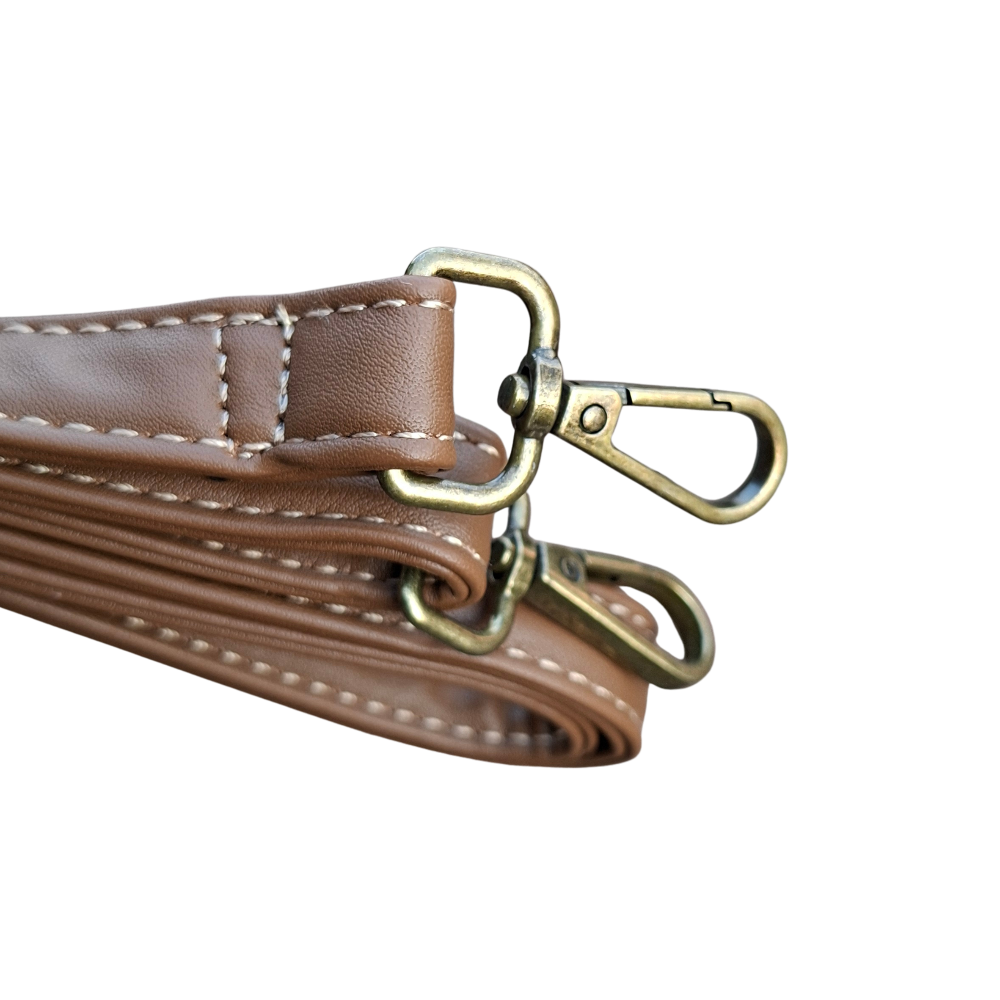 Cotton Road Handbag: KHAKI BROWN Soft PU Leather Double Compartment bag STRAP ATTACHMENTS