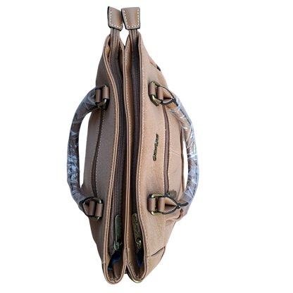 Cotton Road Handbag: KHAKI BROWN Soft PU Leather Double Compartment bag TOP VIEW