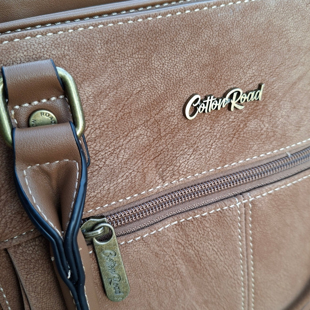 Cotton Road Handbag: KHAKI BROWN Soft PU Leather Double Compartment bag ZOOM