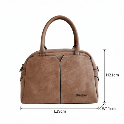Cotton Road Handbag: KHAKI PU Leather Dome Shoulder Bag with Black Trim SIZE
