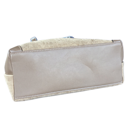 Cotton Road Handbag: KHAKI PU Leather Double Compartment Handbag with EMBOSSED Protea PATTERN BOTTOM VIEW