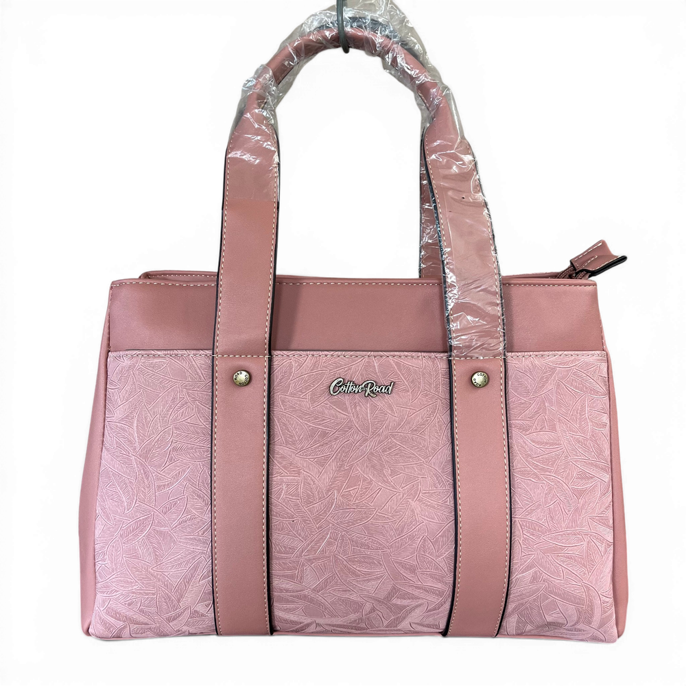 Cotton Road Handbag: PINK PU Leather HANDBAG with LEAF Design ONLY