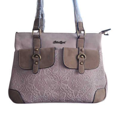 Cotton Road Handbag: PINK PU Leather with Embossed Pattern