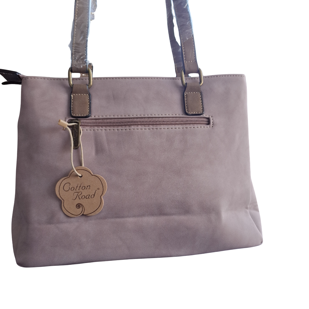 Cotton Road Handbag: PINK PU Leather with Embossed Pattern BACK