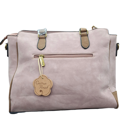Cotton Road Handbag: PINK PU Leather with Embossed Pattern BACK VIEW
