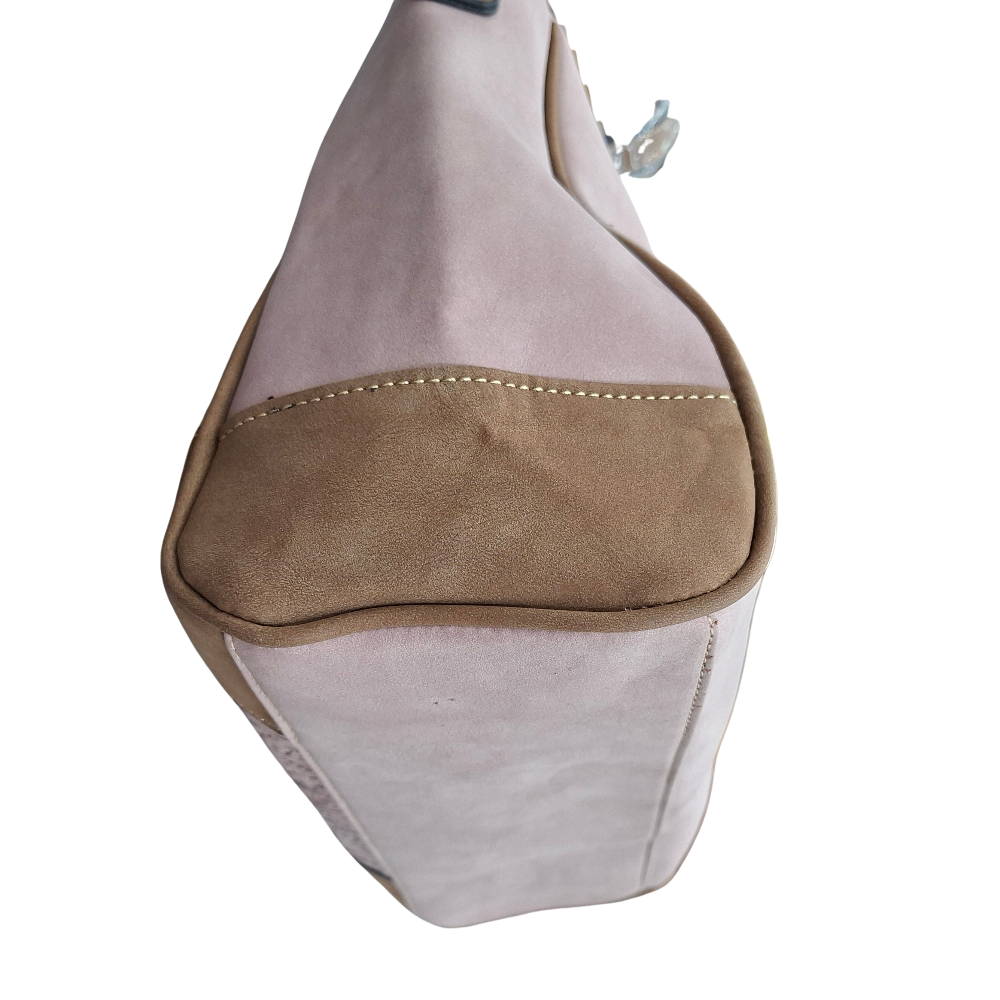 Cotton Road Handbag: PINK PU Leather with Embossed Pattern BOTTOM VIEW