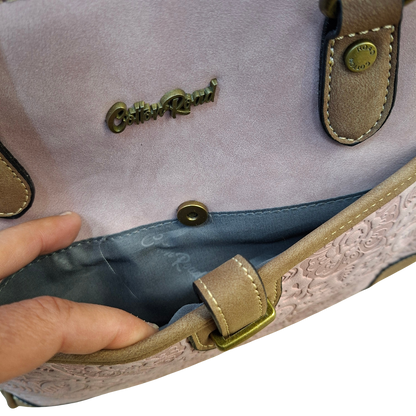 Cotton Road Handbag: PINK PU Leather with Embossed Pattern FRONT OPEN POCKET